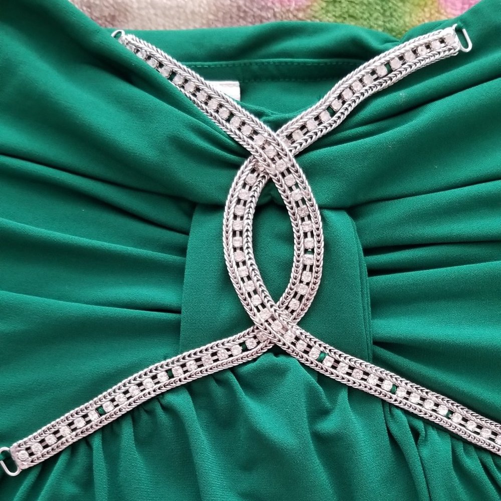 Green Rhinestone Halter By Venezia Size 14/16 - Picture 8 of 16